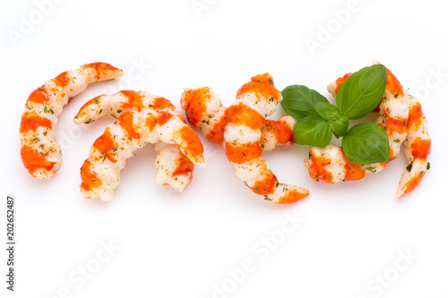 Cooked shrimps isolated on white background. photo