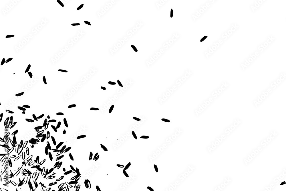 Obraz premium Grunge rice background. Handmade random pattern of rice explosion on the flat surface or table. Top view. Vector.