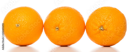 3 Oranges on white background