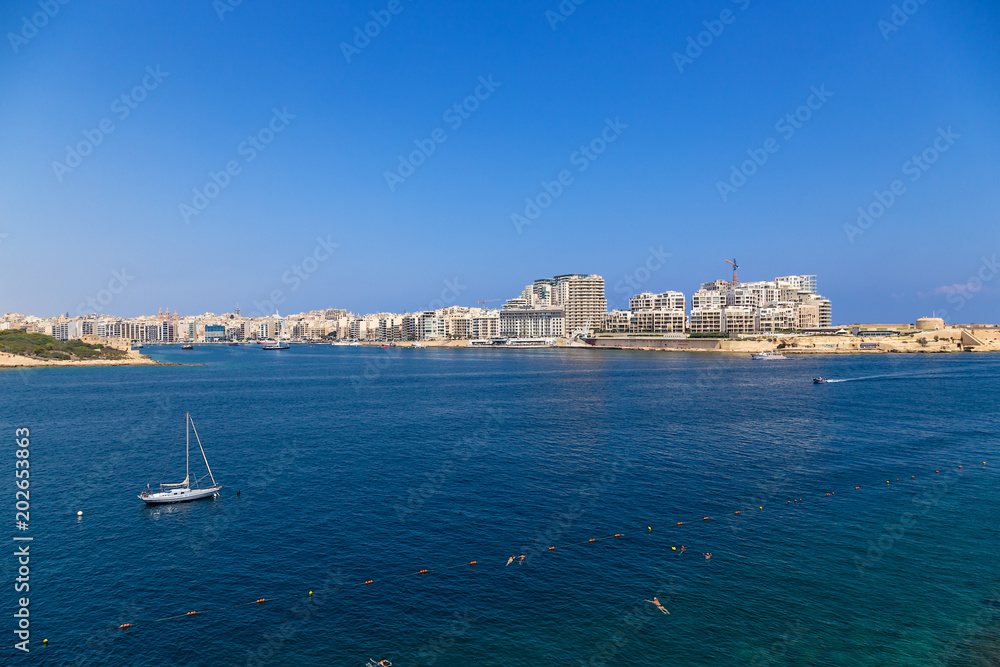 Sliema, Malta. A picturesque view of the city on the shore of Marsamxett Bay