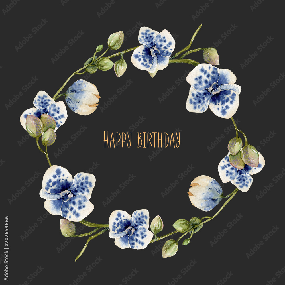 plants painted leaves Baby birth card flowers blue and green