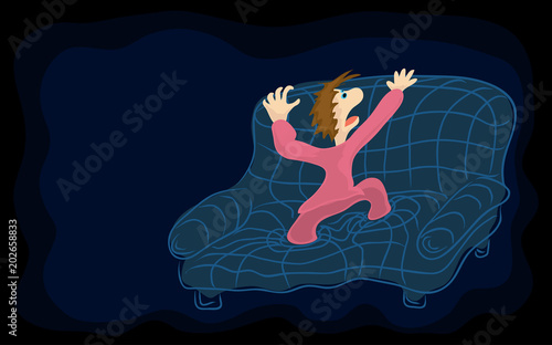 nightmares due to stress/ vector man in pajamas trying to get out of the suction couch 