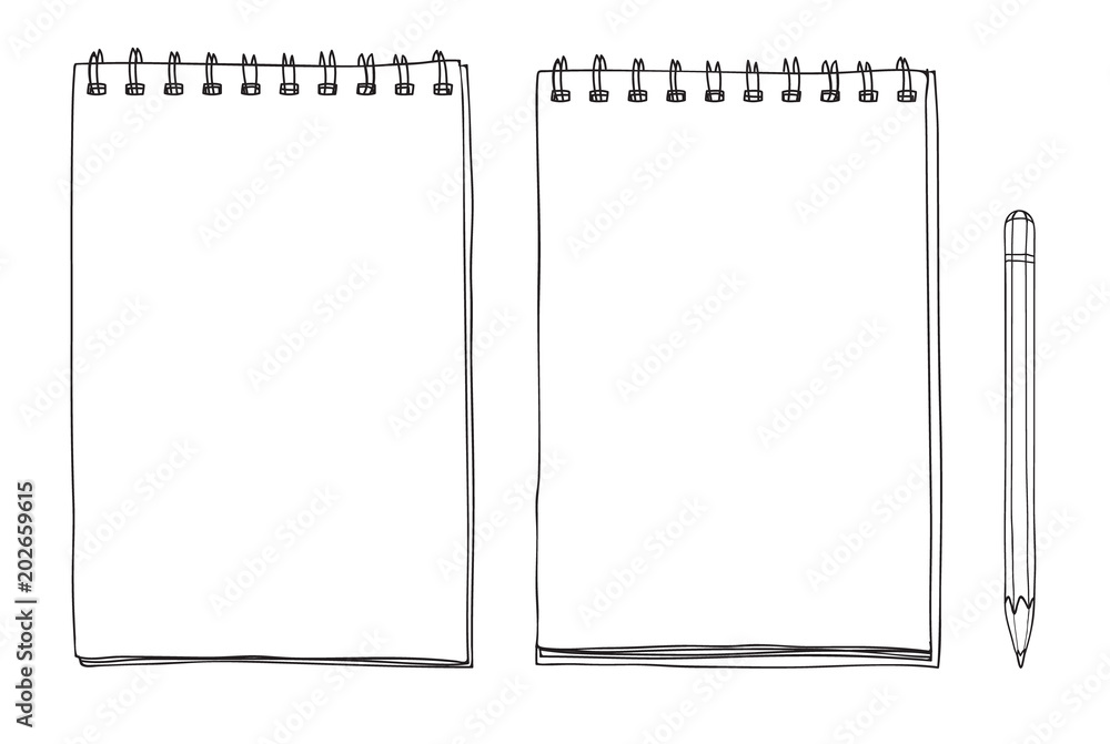 hand drawn notebook and pencil cute line art vector illustration hand drawn notebook and pencil cute line art vector illustration