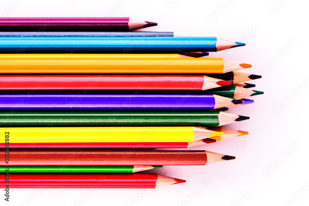 Color pencils isolated on white background. Close up