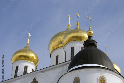 Kremlin in Dmitrov town, Moscow region, Russia. Famous historic town, popular landmark. Color winter photo.