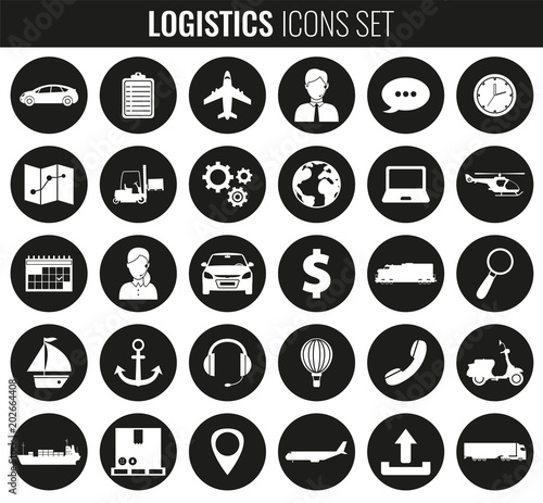 Logistics icons set. Delivery and Transportation. Silhouettes. Vector © switchpipi