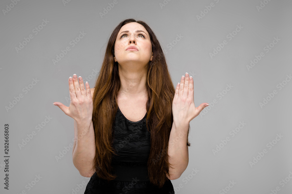 Desperate overweight woman in fashionable clothes Desperate overweight woman in fashionable clothes