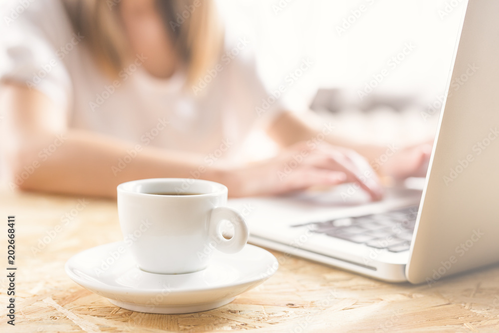 Female hands typing on laptop at work. Female hands typing on laptop at work.
