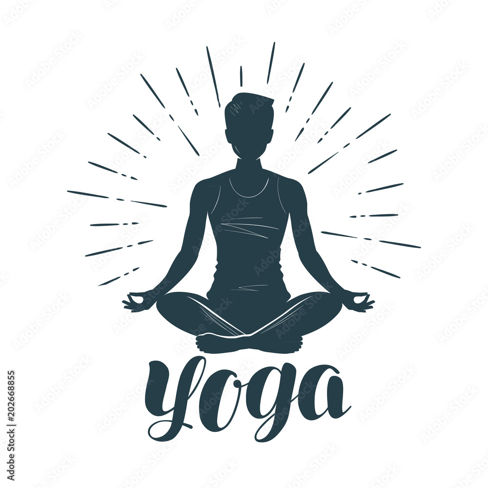 Yoga logo or label. Fitness, meditation symbol. Vector