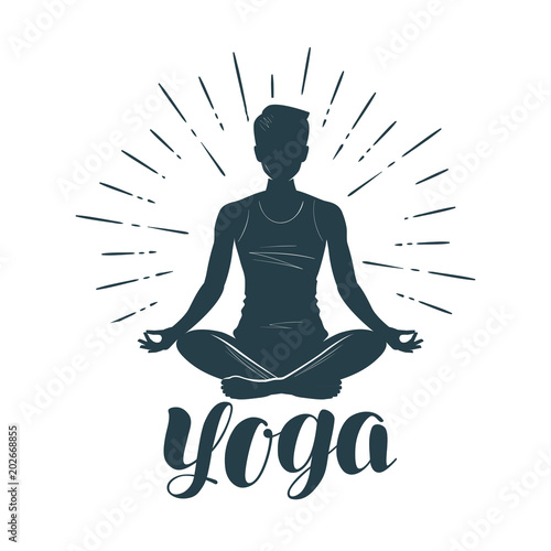 Yoga logo or label. Fitness, meditation symbol. Vector illustration