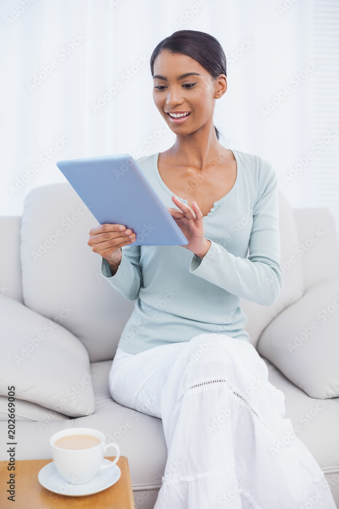Cheerful attractive woman using her tablet computer Cheerful attractive woman using her tablet computer