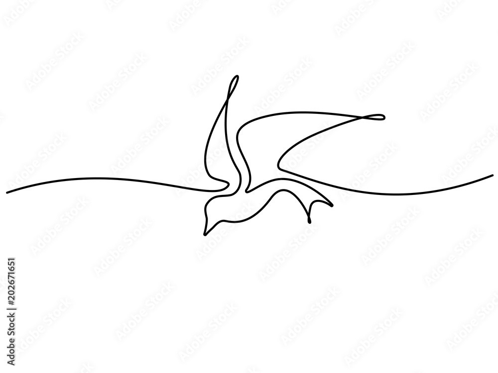 Continuous one line drawing. Flying bird logo. Black and white vector illustration. Concept for logo, card, banner, poster, flyer - obrazy, fototapety, plakaty 