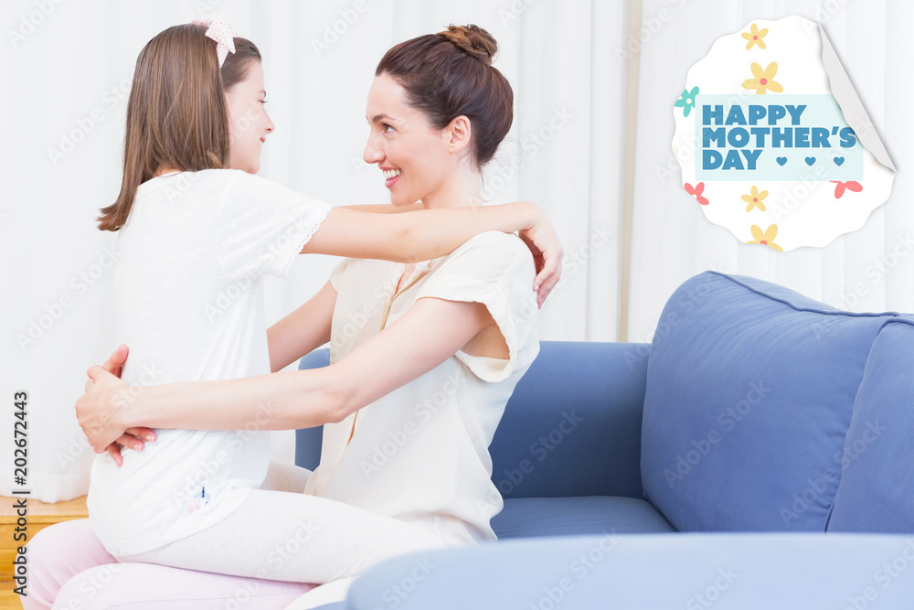 mothers day greeting against mother and daughter smiling at each other mothers day greeting against mother and daughter smiling at each other