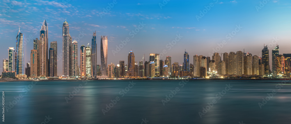 Night lights on JBR.  Emirates, Dubai, Jumeirah Beach Residens & Dubai Marina, Dec.2017