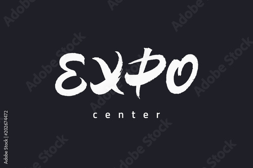 Expo text lettering. Vector inscription with brush texture. Hand drawn typography