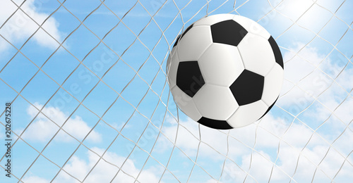 soccer ball in net 3d rendering goal © wetzkaz