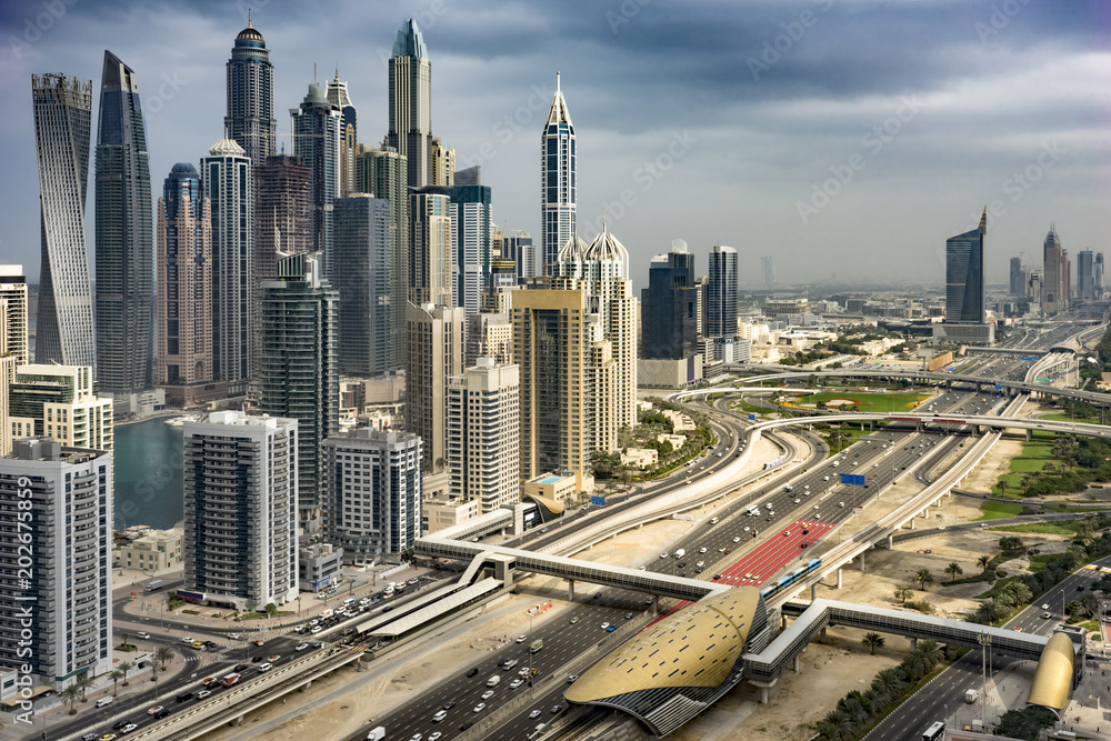 Traffic in the Big Metropolis, Dubai, United Arab Emirates, Jan.2018