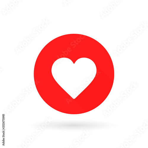 Heart icon. Romantic love symbol. Red circle button with flat web icon. Vector