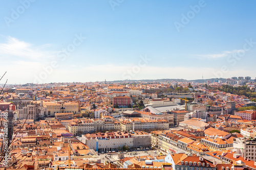 Old Lisbon Portugal panorama. cityscape with roofs. Tagus river. miraduro viewpoint. View from sao jorge castle photo