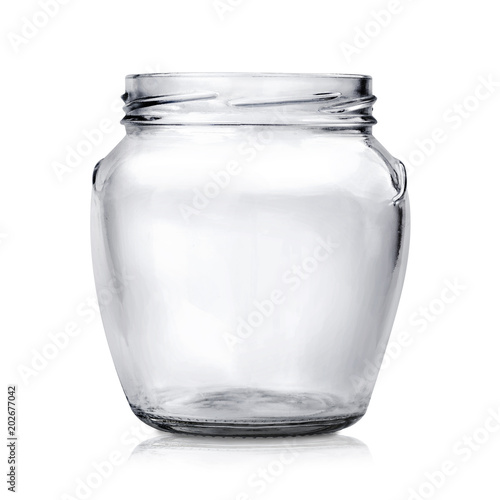 MoсkUp transparent empty glass jar on white background.