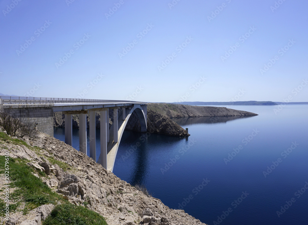 Pag bridge, the bridge connecting the Island of Pag with the mainland in the Dalmatia, Croatia Pag bridge, the bridge connecting the Island of Pag with the mainland in the Dalmatia, Croatia