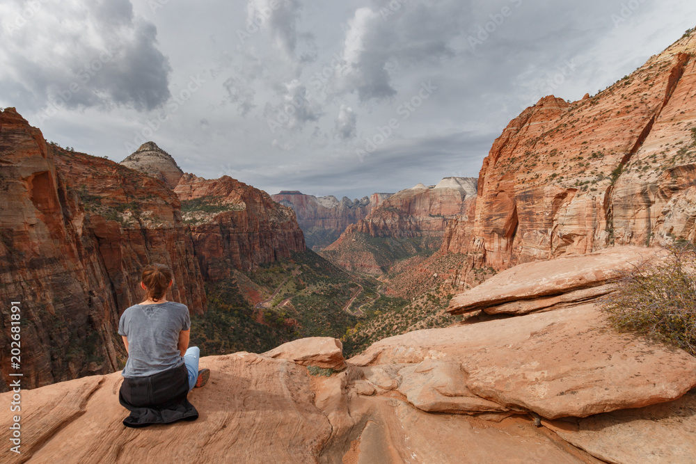 Woman at Canyon overlook, Zion National Park