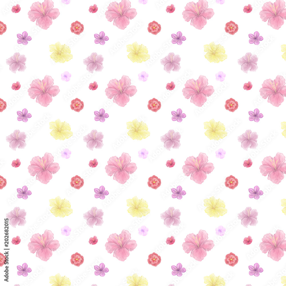 digital flowers seamlless pattern red yellow pink garden flowers pattern box geometric illustration clip art on white background