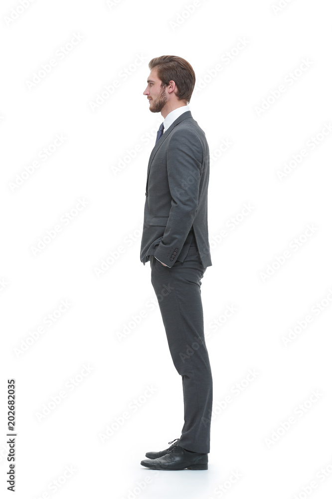 side view. confident businessman .isolated on white side view. confident businessman .isolated on white