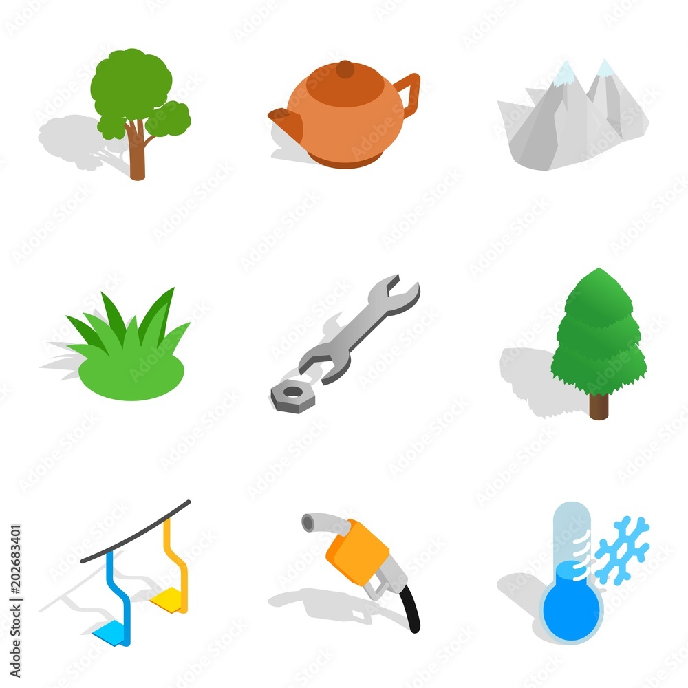 Winter crops icons set. Isometric set of 9 winter crops vector icons for web isolated on white background