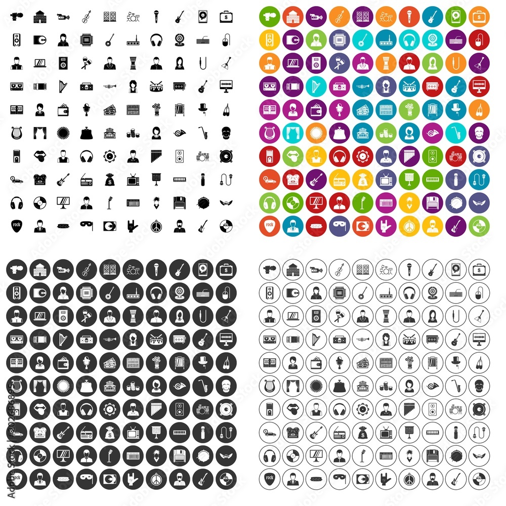 100 music icons set vector in 4 variant for any web design isolated on white 100 music icons set vector in 4 variant for any web design isolated on white