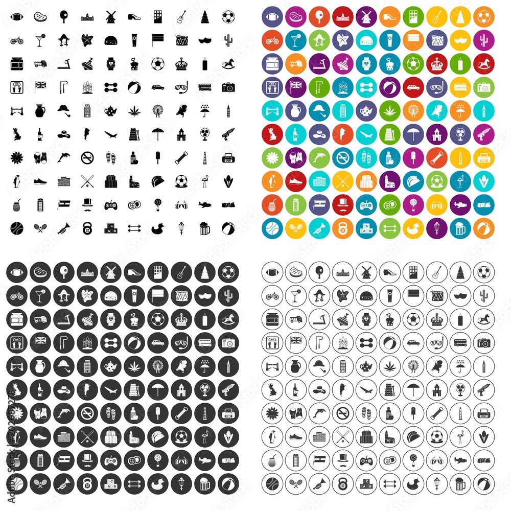 100 ball icons set vector in 4 variant for any web design isolated on white