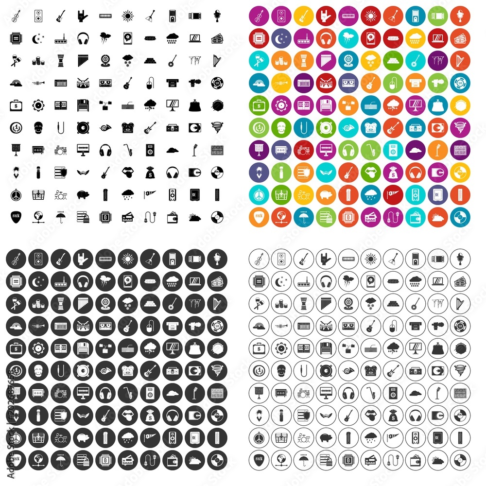 100 music festival icons set vector in 4 variant for any web design isolated on white 100 music festival icons set vector in 4 variant for any web design isolated on white