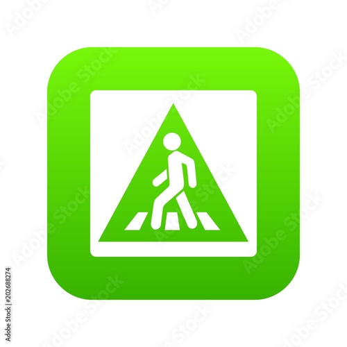 Pedestrian road sign icon digital green for any design isolated on white vector illustration