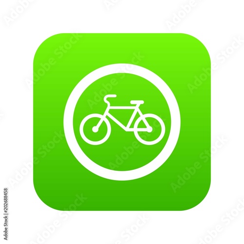 Travel by bicycle is prohibited traffic sign icon digital green for any design isolated on white vector illustration