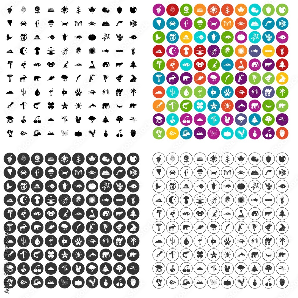 Fototapeta premium 100 nature icons set vector in 4 variant for any web design isolated on white