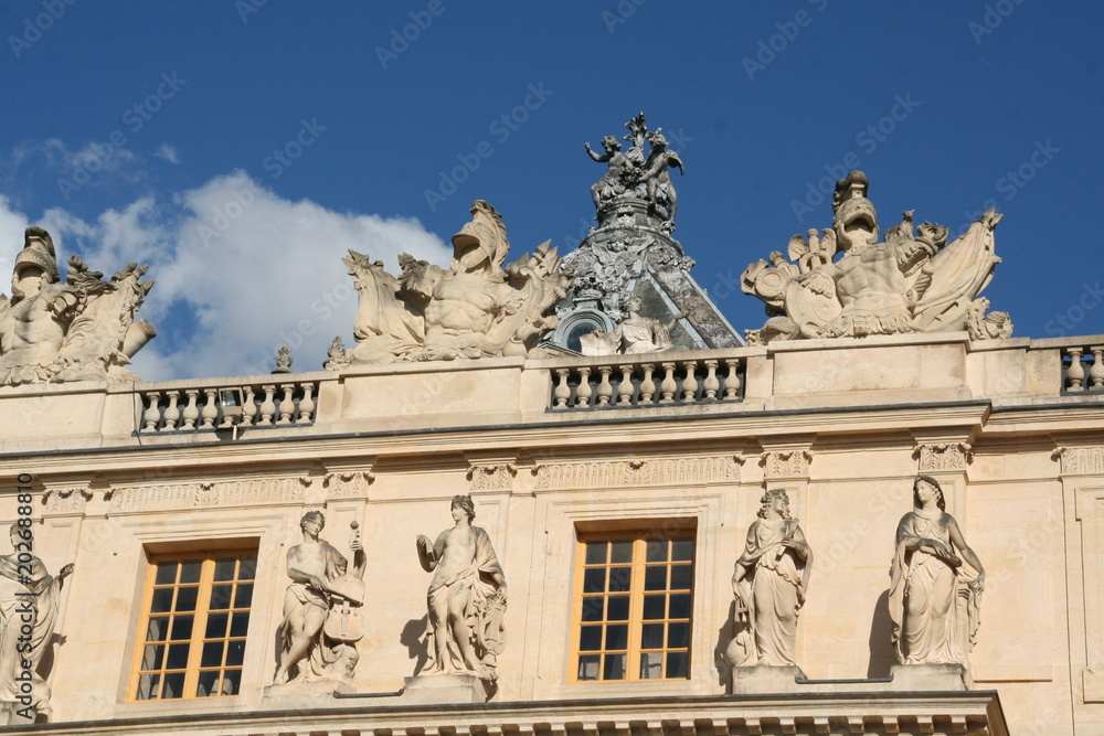 Versailles palace roof decoration in sunny cloudy day