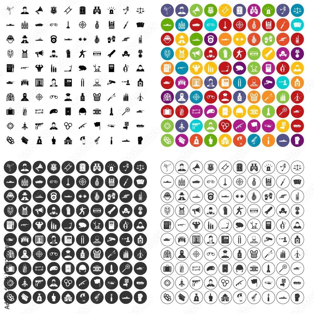 100 officer icons set vector in 4 variant for any web design isolated on white