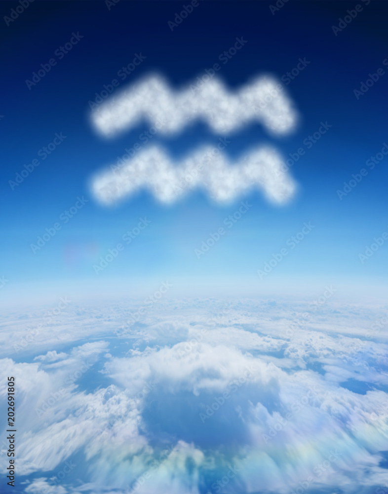 Fototapeta premium Cloud in shape of aquarius star sign against blue sky over clouds at high altitude