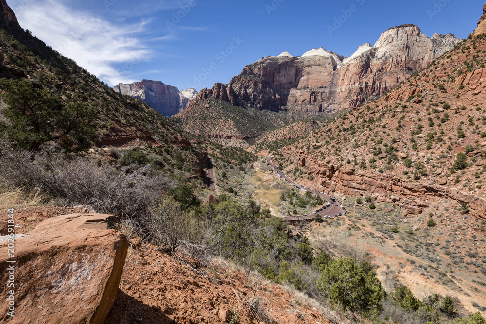 viewpoint over zion national park during spring break and easter