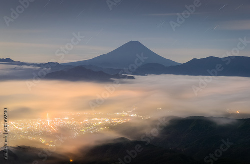 Mt.Fuji with sea of clouds in summer  , Seen from Mt.Kushigata