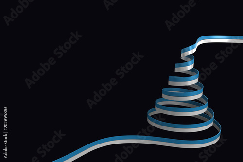 Composite image of Blue and silver christmas tree ribbon against black