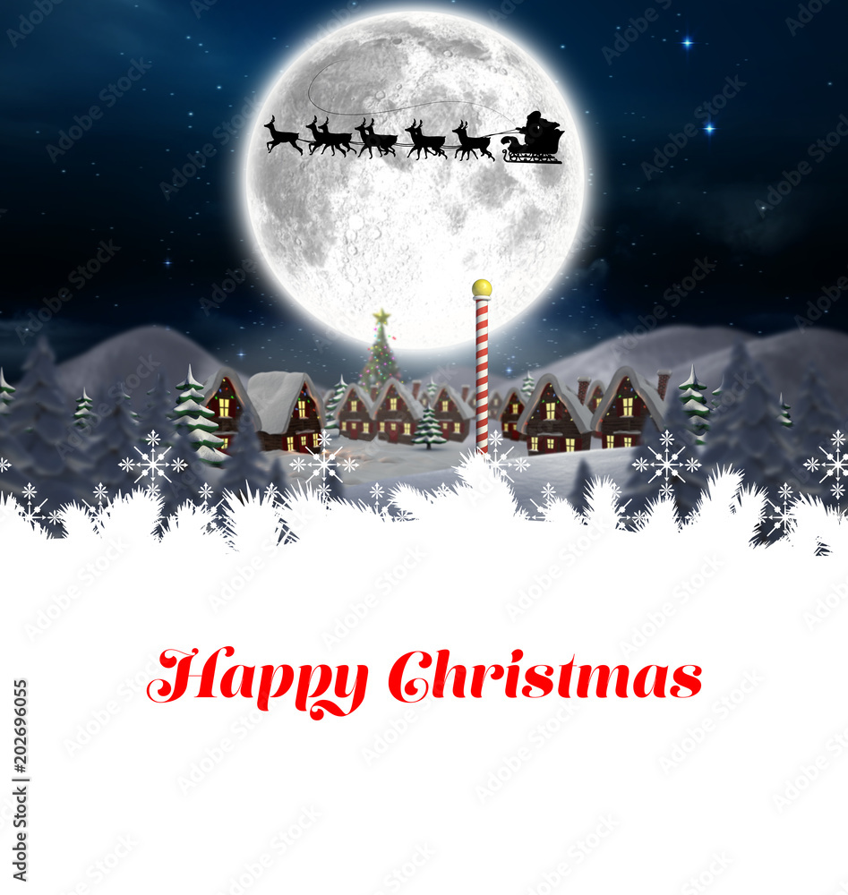 Happy Christmas against santa delivery presents to village Happy Christmas against santa delivery presents to village