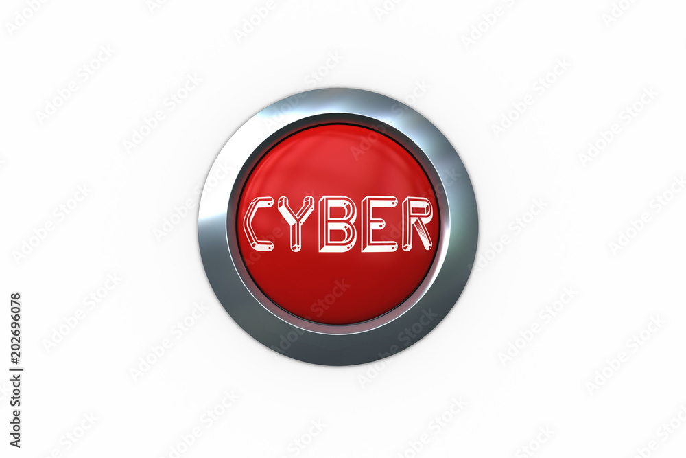 Cyber on digitally generated red push button against white background Cyber on digitally generated red push button against white background