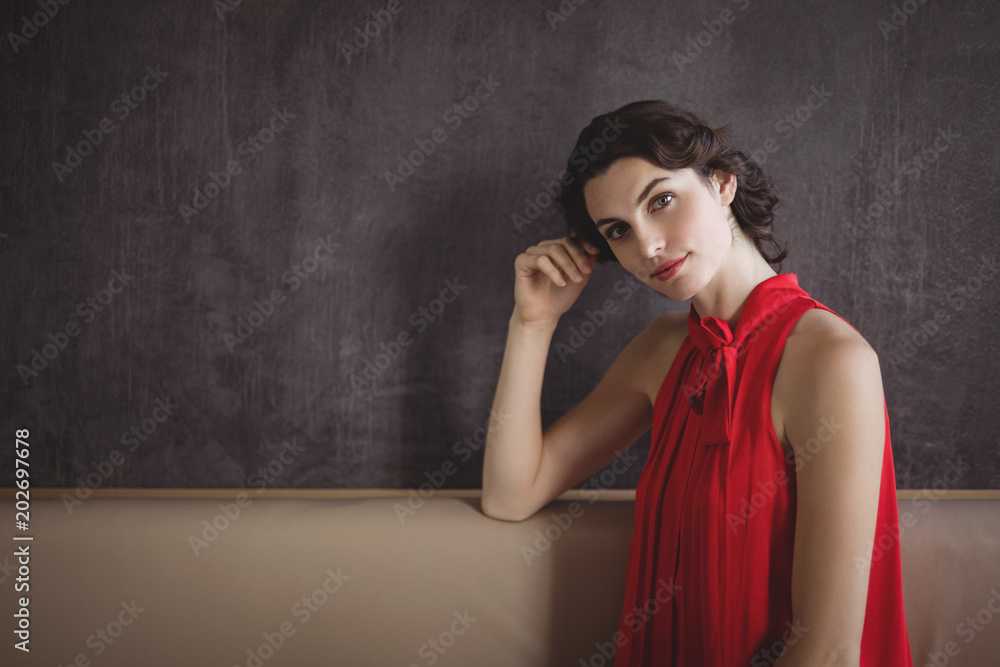Portrait of beautiful woman in red dress Portrait of beautiful woman in red dress