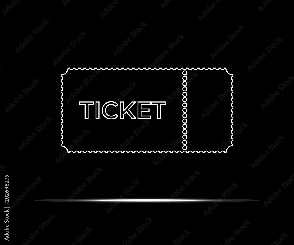 White ticket icon isolated on black background. Vector illustration. White ticket icon isolated on black background. Vector illustration.