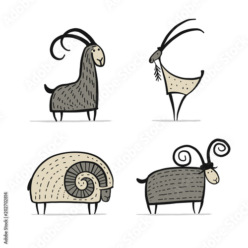 Goats and rams collection for your design