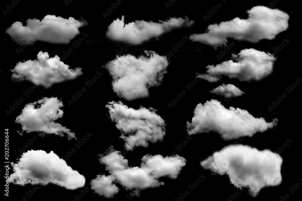 many cloud isolated on black background - obrazy, fototapety, plakaty 