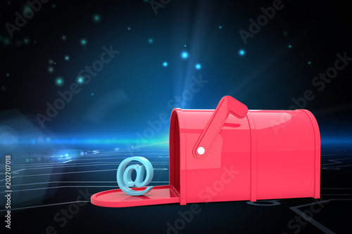 Red email post box against circuit board on futuristic background