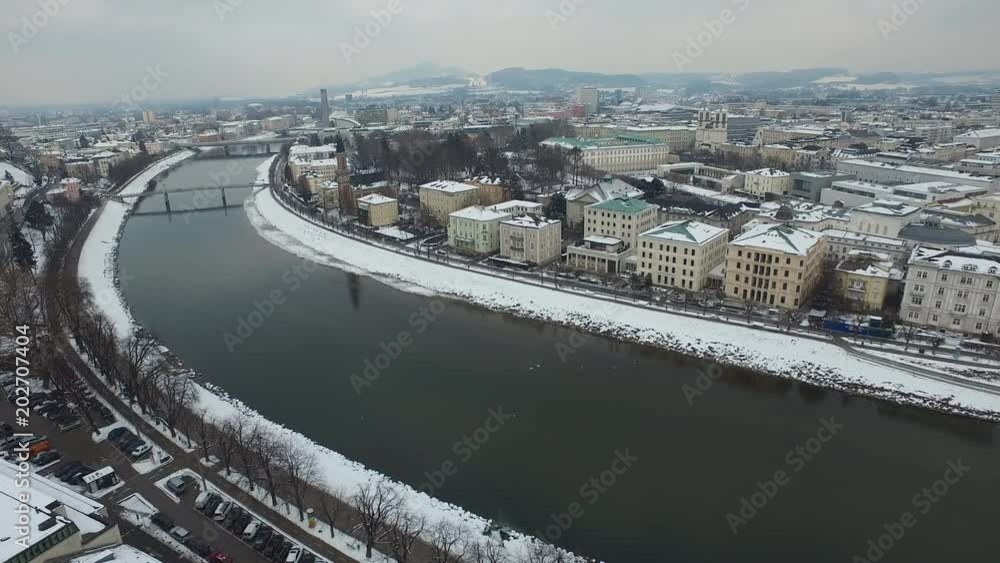 Aerial view of Salzach River and Salzburg Aerial view of Salzach River and Salzburg