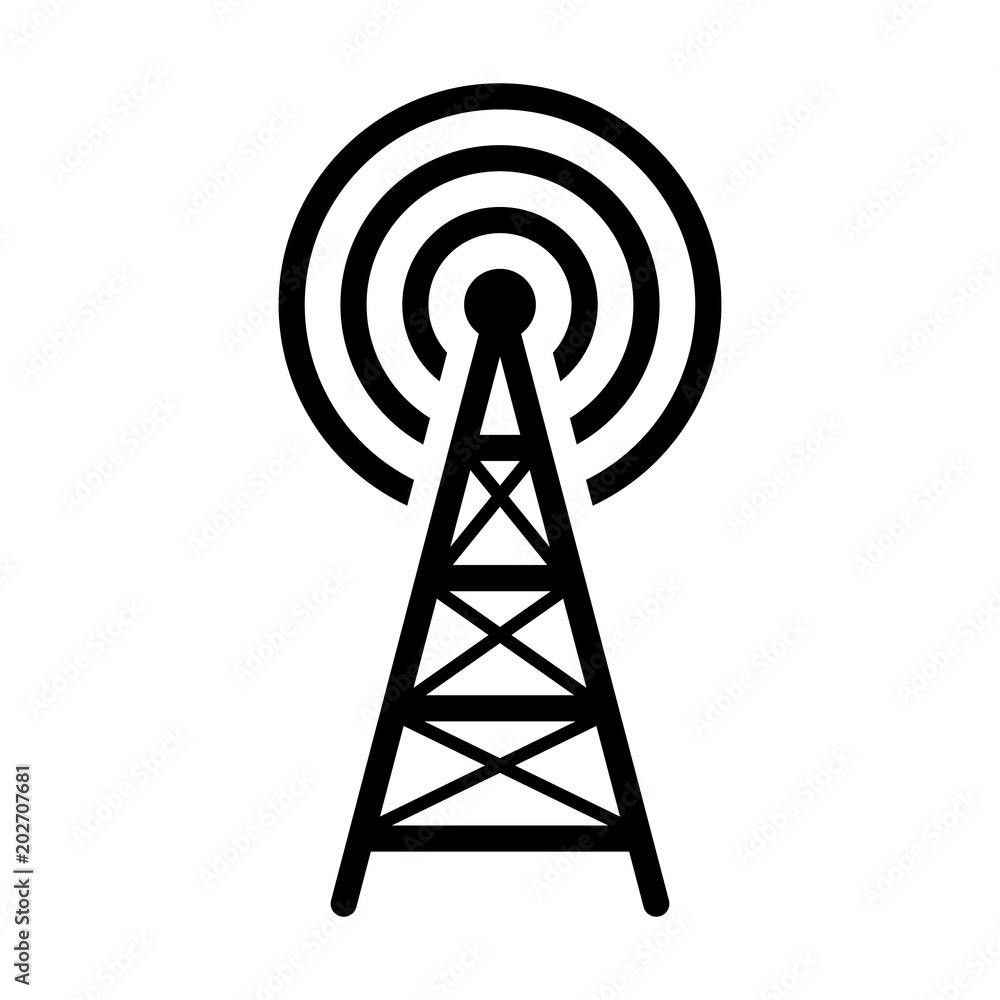 Radio tower / mast with radio waves for broadcast transmission line art  vector icon for apps and websites vector de Stock | Adobe Stock